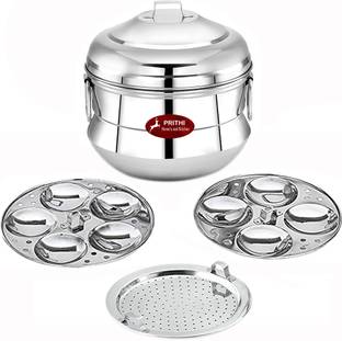 Prithi Home's and Kitchen Stainless Steel Idli Cooker 9 Idli with Steamer Plate Pannai Induction & Standard Idli Maker