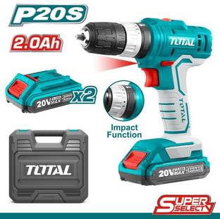 TOTAL 20V 45Nm 10mm Lithium-Ion Cordless Impact Drill with Fast Charging TIDLI20012 Brushless TIDLI200...
