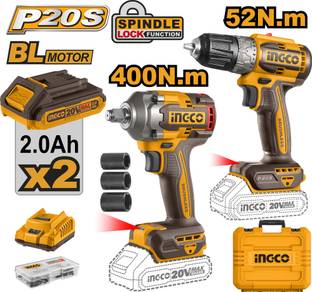 INGCO CKLI20271 Cordless combo 1/2" Impact wrench 400Nm + Impact drill 52Nm Cordless Impact Wrench