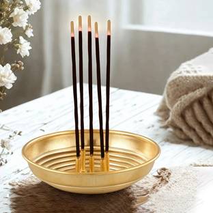 Sacch Brass One Agarbatti Stand With 5 Holders, Ash Catcher, 35Gms, 10.2Cms Brass Incense Holder