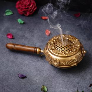 CW Crafts World Metal Incense Burner butterfly Loban Dani Dhoop Dani Aarti Metal Loban Gold Plated Table Diya