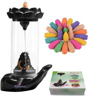 Signamio Essence of Adiyogi shiv backflow smoke fountain incense burner with 30 Cone Ceramic Incense Holder