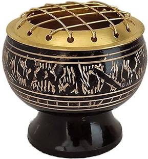 Bigmegamart Black Charcoal Incense Burner Engraved Design Loban Burner Bakhoor Burner Brass Incense Holder