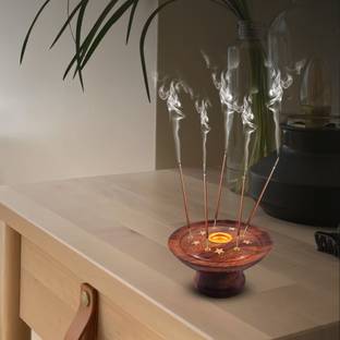 DOKCHAN Amazing Look Incense Stick Holder | Wooden Round Shape Handmade Dhoop Wooden Incense Holder