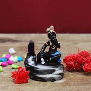 Craftam Krishna Smoke Fountain Backflow Incense Holder with 20 Back Flow Incense Cones Polyresin Incense Holder Set
