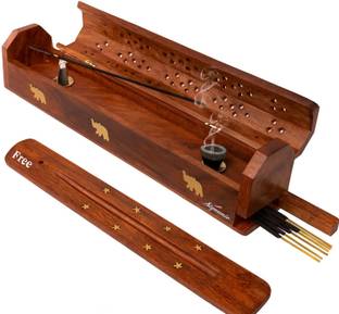 Signamio 2pcs Wooden Sambrani Agarbatti Incense Stick Stand with Extra Ash Catcher Wooden Incense Holder