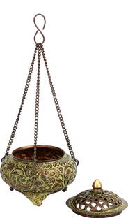 NEW INDIA METAL EMPORIUM Brass Antique Finish Hanging Incense Burner/Cone Burner/dhoop/loban Burner Brass Incense Holder