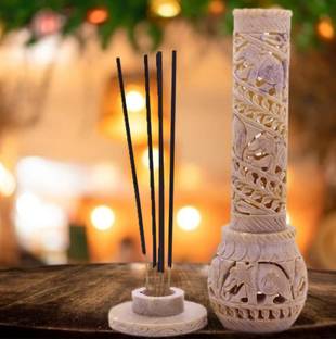 Pooja Creation Soapstone Bottle Shape Agarbatti Stand Stick Burner for Pooja and Decor-10 inch Marble Incense Holder