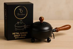 True Decor Loban Dani Dhup Dani for Puja Burner Pot Loban Burner with Handle Steel Incense Holder