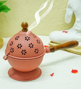 SONE KEY CHIDIYA Sone Key Chidiya Modern Spritual Metal Dhoopdani, Red Brown Tex,Pack1 Iron Incense Holder