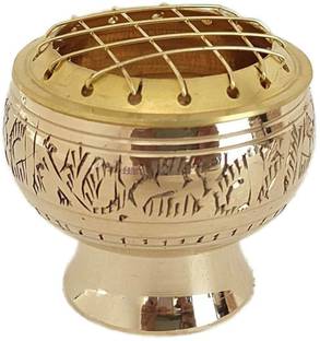 DOKCHAN Golden Handcrafted Charcoal Incense Burner Sambrani Dhoop Holder 30Ml Capacity Brass Incense Holder