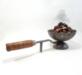 आगाज़ Iron Dhoop Dani/Aarti Kapoor/Camphor Incense Burner with Wooden Handle लोहा धूप होल्डर
