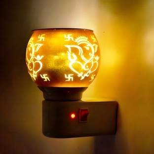 Shubh Labh LED Kapoordani/Aroma Oil Diffuser With On Off Switch To Toggle For Burner & Lamp Glass, Plastic, Steel Incense Holder Set