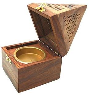 Santarms Sheesham Wood Pyramid Shape Dhoopbatti Holder Stand, Dhoop Dani Wooden Incense Holder