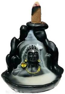 Conisstore Lord Shiva Smoke Fountain Backflow with 10 Incense Cones, Shiv Mahdev Murti Idol Polyresin Incense Holder Set