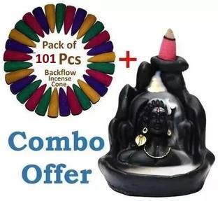 reeldot Lord Adiyogi Shiva Backflow Idol Statue Pack of 1 With Free 101 Cones Decorative Showpiece  -  11 cm