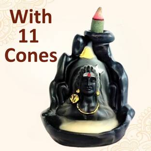 MurtiMall Handmade Polyresin Adiyogi Backflow Idol for Home Decor Polyresin, Marble Incense Holder Set