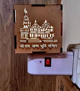 Vinayak Wooden Ram mandir Kapoor dani Oil Burner with Night Lamp for Home/Office Plastic, Wooden Incense Holder