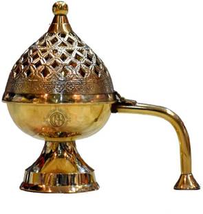 Dsh Brass Loban Burner with Handle, Home Office Temple Prayer Butler Brass Incense Holder