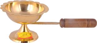 Shivshakti Arts Brass Dhupdani/Dhuna Loban with Wooden Handle Incense Holder Burner(1Pcs,Yellow) Brass Incense Holder