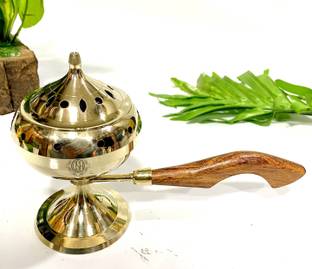 Dsh Brass Loban Burner with Handle Dhoop Dhuni Burner Home Office Temple Prayer पीतल धूप होल्डर