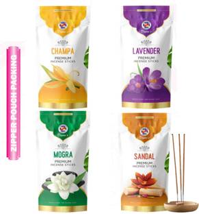 Divine industries Divine's Premium Incense Sticks Zipper || Pack of 4|| Divine's Champs, Divine's Lavender, Divine's Mogra, Divine's Sandal
