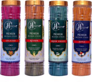 Henlys PREMIUM INCENSE STICKS AGARBATTI (4 X 100G)GULISTAN,KEVADA,GREENVALLEY,APPLE FRESH