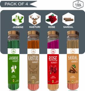 VRK AGARBATTI Multi Fregrances Combo Pack For Home / Office Pooja Agarbatti. No Charcoal Jasmine,Rose,Kasturi,Sandal (400 Gm)