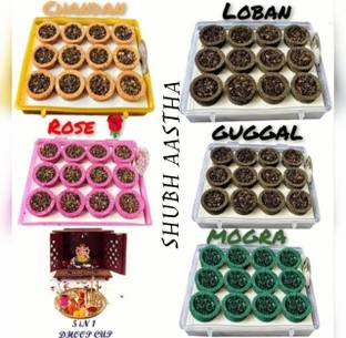 Shubh Aastha SAMBRANI CUP Rose Sandalwood (Chandan) Mogra Loban Guggal Chandan, Sandalwood, Rose (Gulab), Loban, Guggal, Mogra (Jasmine)
