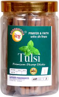 SHRESHTHA PREMIUM TULSI NATURAL BAMBOOLESS DRY DHOOP INCENSE STICKS AGARBATTI (200G) JAR TULSI