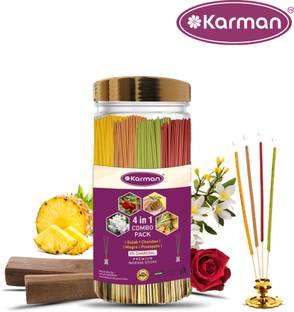 Karman Incense Sticks Combo Pack For Pooja Agarbatti 400Gms Gulab,Chandan,Mogra,Pineapple