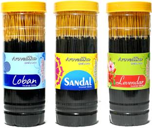 Arovedika LOBAN 1 SANDAL 1 LAVENDER 1 BOX BLACK INCENSE (PACK OF 450GM PER BOX)TOTAL 1.3KG LOBAN, SANDAL, LAVENDER