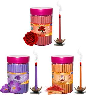 शंख Rose, Lavender & Kesar Chandan Dhoop Stick (Incense Stick) Pack of 300 gram (100 + 100 + 100) Fragrances अगरबत्ती