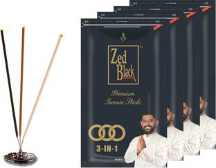 Zed Black 3 In 1 Premium incense Sticks - Natural fragrance sticks for Refreshing and Alluring Environment - Pack of 4 Refreshing