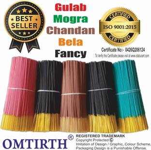 Omtirth INCENSESTICK COMBO SET OF 5 400gm Fragrance: SHAHI GULAB,GREEN MOGRA,DEV CHNADAN,RAJNIGANDHA,FANCY