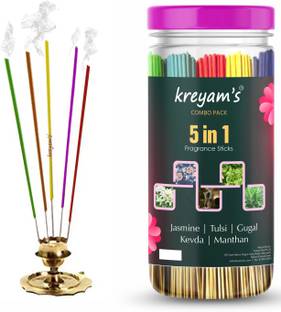 Kreyam's Nature smells Incense Stick For Puja Meditation And Negative Energy remover Agarbatti Jasmin, Tulsi, Gugal, Kevda, Manthan Pooja Items