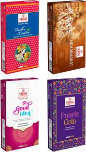 Shah Fragrances Radha Krishna+Mahabharat+Purple Gold Gila Wet Dhoops(Pack of 4*10 Sticks) Assorted