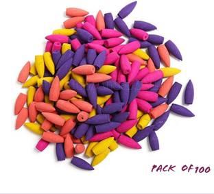 INCENS Backflow Incense Dhoop Cones Reverse Cones for Smoke Fountains - 100 Pc Cented, Multi colour, Multi fragrance