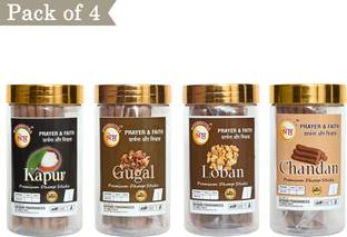 SHRESHTHA PREMIUM KAPUR CHANDAN DRY DHOOP INCENSE STICKS (100GMSX4) JAR CAMPHOR, SANDAL, LOBAN, GUGAL