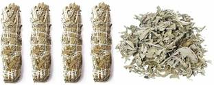 Essencioshop INDIAN WHITE SAGE 4 BUNDLES (25-30 GM) AND 100 GM LOOSE SAGE LEAVES sage