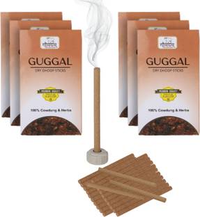 Gaumayam GUGGAL Dhoop 60 Premium Organic Dhoop Sticks Herbal Natural Panchgavya Dhoop Incense with Incense holder Bambooless Charcoal Free