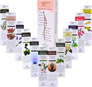 Vimoksha Agarbatti for Pooja Incense Sticks Natural Fragrance Pack of 12 Champa, Rose, Sandal, Mogra, Spiritual, Wild Berry, lavender, Frankincense, Vanilla, Jasmine