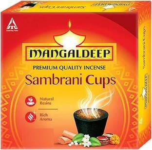 MANGALDEEP SAMBRANI CUPS NATURAL RESINS RICH AROMA 0% CHARCOAL RESIN, SANDALWOOD, GUGGAL, FRAGRANT OIL