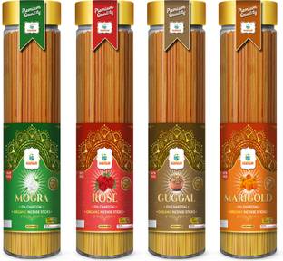 GODSUN Premium Mogra, Rose, Guggal, Marigold Agarbatti (4×100)400gm. No Charcoal Mogra, Rose, Guggal, Marigold Incense sticks