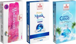 Shah Fragrances Madhuvan+Divine Musk+White Cloud Gila Wet Dhoop Sticks (Pack of 3*10 Sticks) Assorted