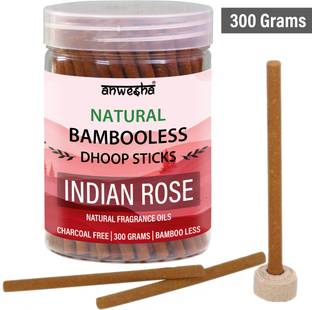 Anwesha Indian Rose Premium Bambooless Dhoop Sticks Box - 110 Scented Incense sticks - 300 Grams - Reusable Pet Jar Indian Rose