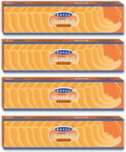 Satya Super Sandal Incense (Pack of 4) Sandalwood, Pure, Chandan Scent, Long Lasting Fragrance, Strong