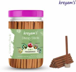 Kreyam's 5 IN 1 Dhoop Sticks for Pooja, Meditation, and Daily Use Champa, Mogra, Rose, Pineapple, Jasmine