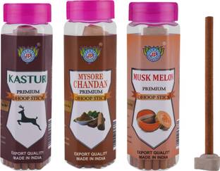 J.P.Perfumery Works KASTURI, MYSORE CHANDAN, MUSK MELON PREMIUM DHOOP STICK COMBO PACK