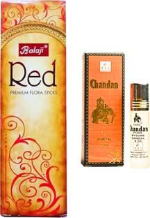 Balaji Chandan Roll on 8ML & Red Incense Sticks 250G | Agarbatti & itra Combo, Aroma | Sandal